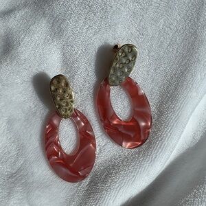 Elegant Pink and Gold Dangle Clip-on Earrings